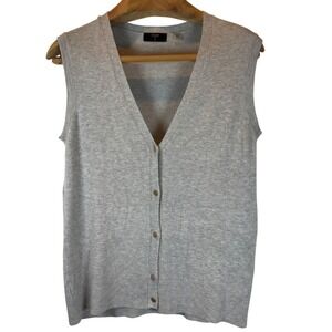 Tahari Women's Gray V Neck Button Front Sleeveless Knit Sweater Vest size M